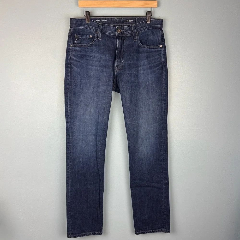 AG Adriano Goldschmied Everett Men 31x32 Blue Slim Straight Japanese Fabric Jean